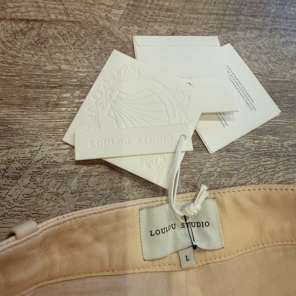 Loulou Studio LEATHER Cream Wide-Leg Trousers - Picture 15 of 16